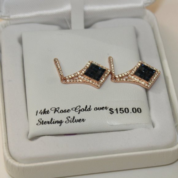 Sterling 'N' Ice 14k Rose Gold Over Silver Montana Blue Crystal Dangle Earrings - Picture 3 of 4